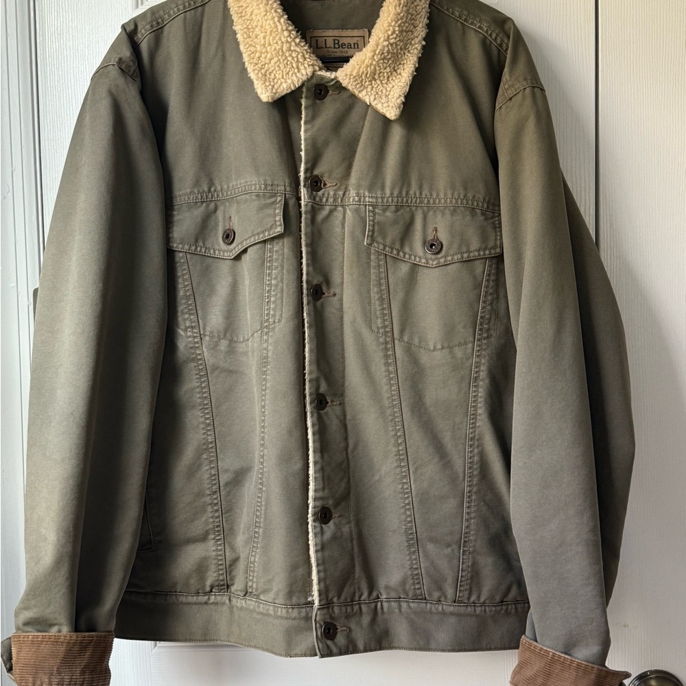 L.L. Bean Cabincore Winter VTG Men's Detroit Denim Sherpa Jacket Large Green